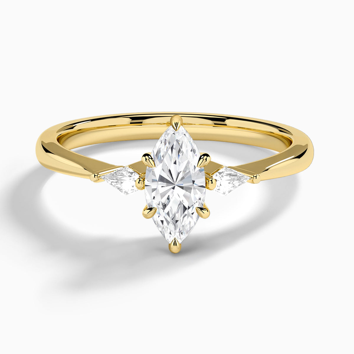Marquise Three Stone Lab Diamond Engagement Ring In 18K Yellow Gold - Lucenjuri