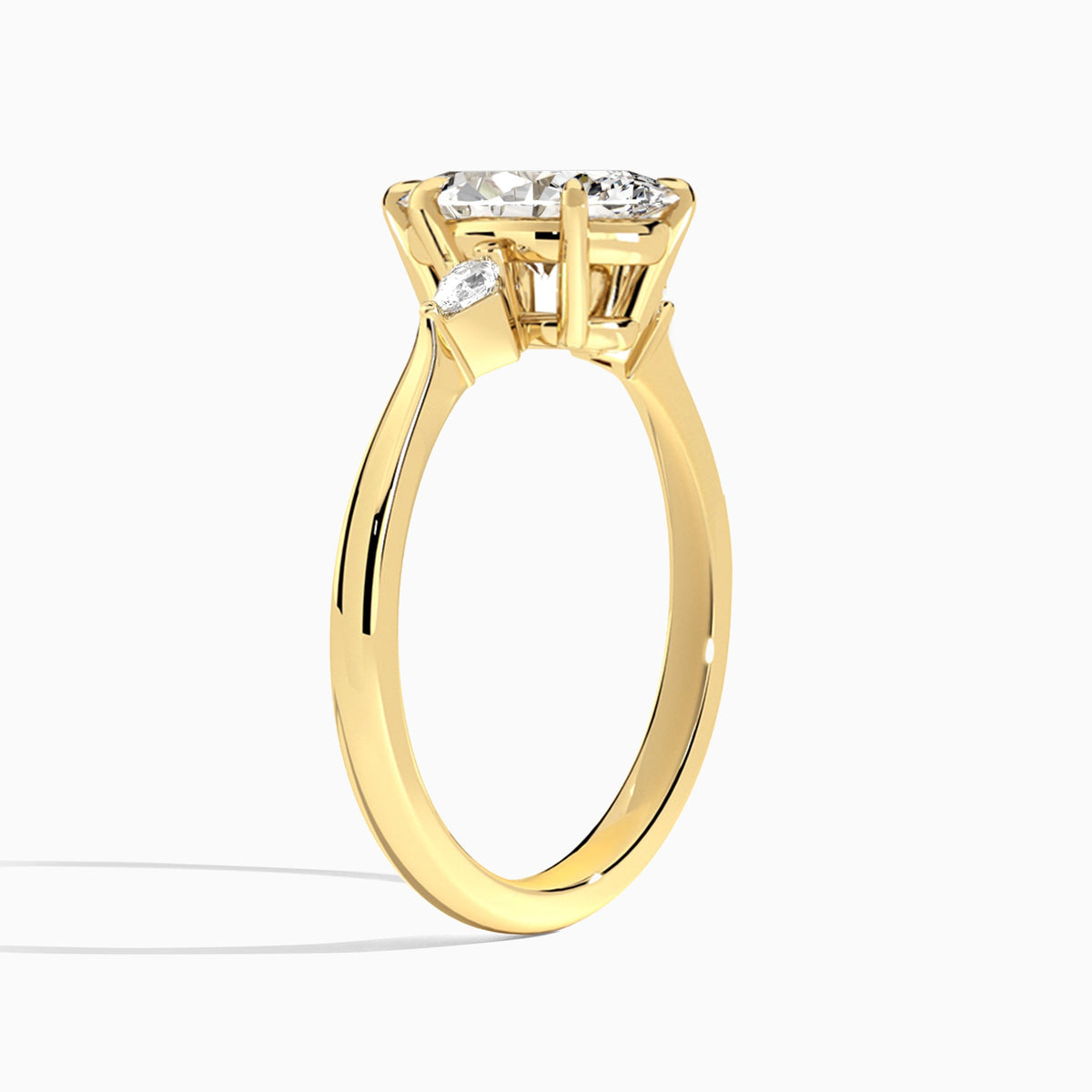 Marquise Three Stone Lab Diamond Engagement Ring In 14K Yellow Gold, Angle View