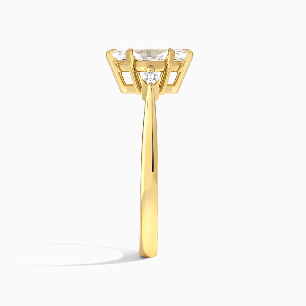 Marquise Three Stone Lab Diamond Engagement Ring In 14K Yellow Gold, Side View