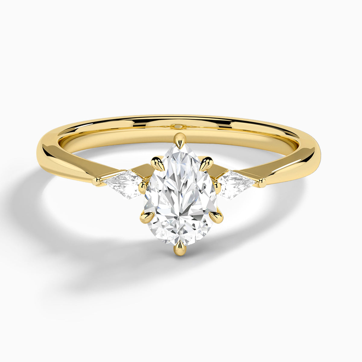 Pear Three Stone Lab Diamond Engagement Ring In 14K Yellow Gold - Lucenjuri