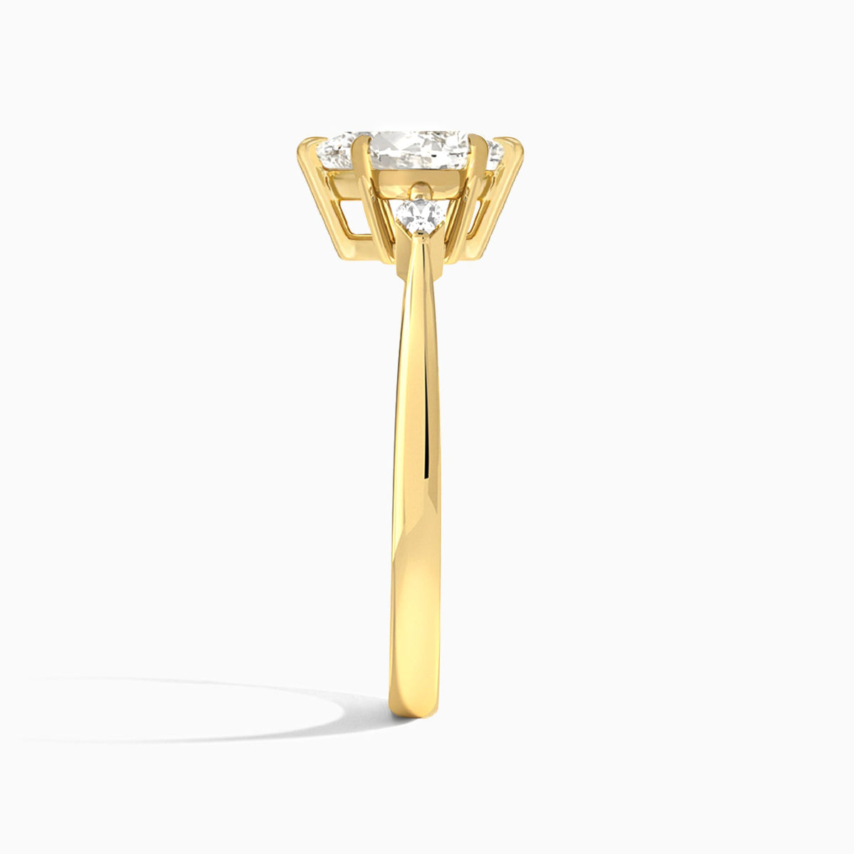 Pear Three Stone Lab Diamond Engagement Ring In 14K Yellow Gold, Side View