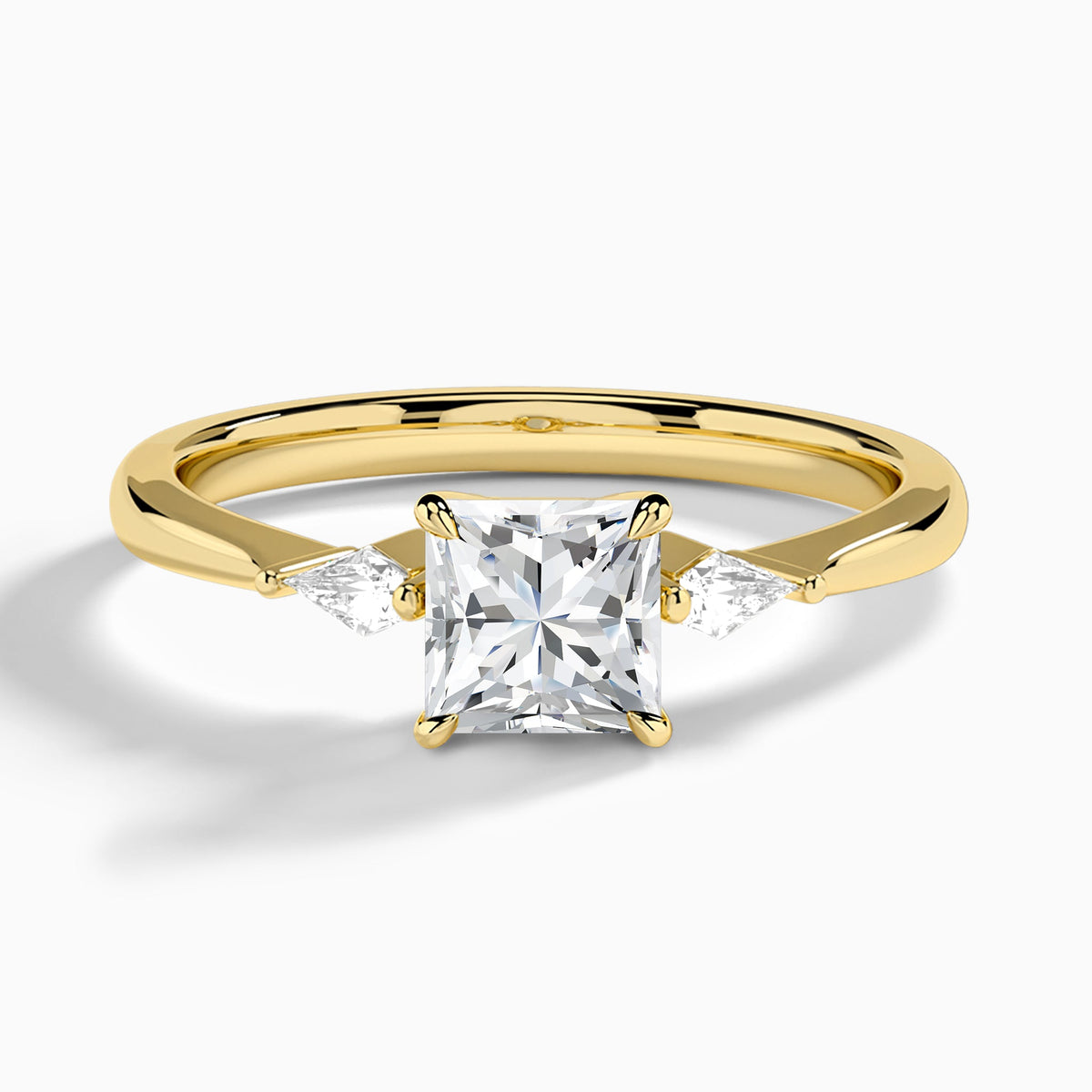 Princess Three Stone Lab Diamond Engagement Ring In 18K Yellow Gold - Lucenjuri