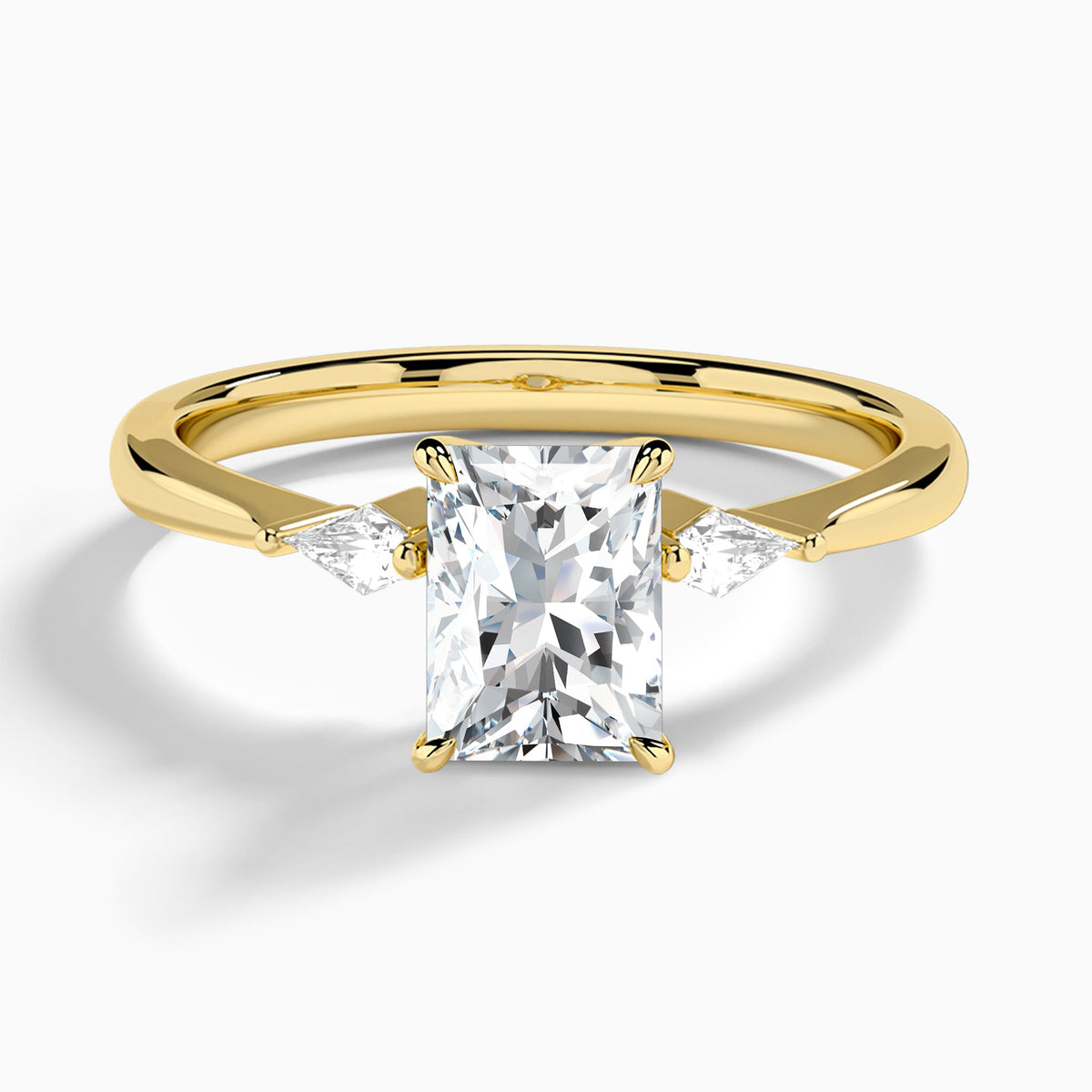 Radiant Three Stone Lab Diamond Engagement Ring In 14K Yellow Gold - Lucenjuri