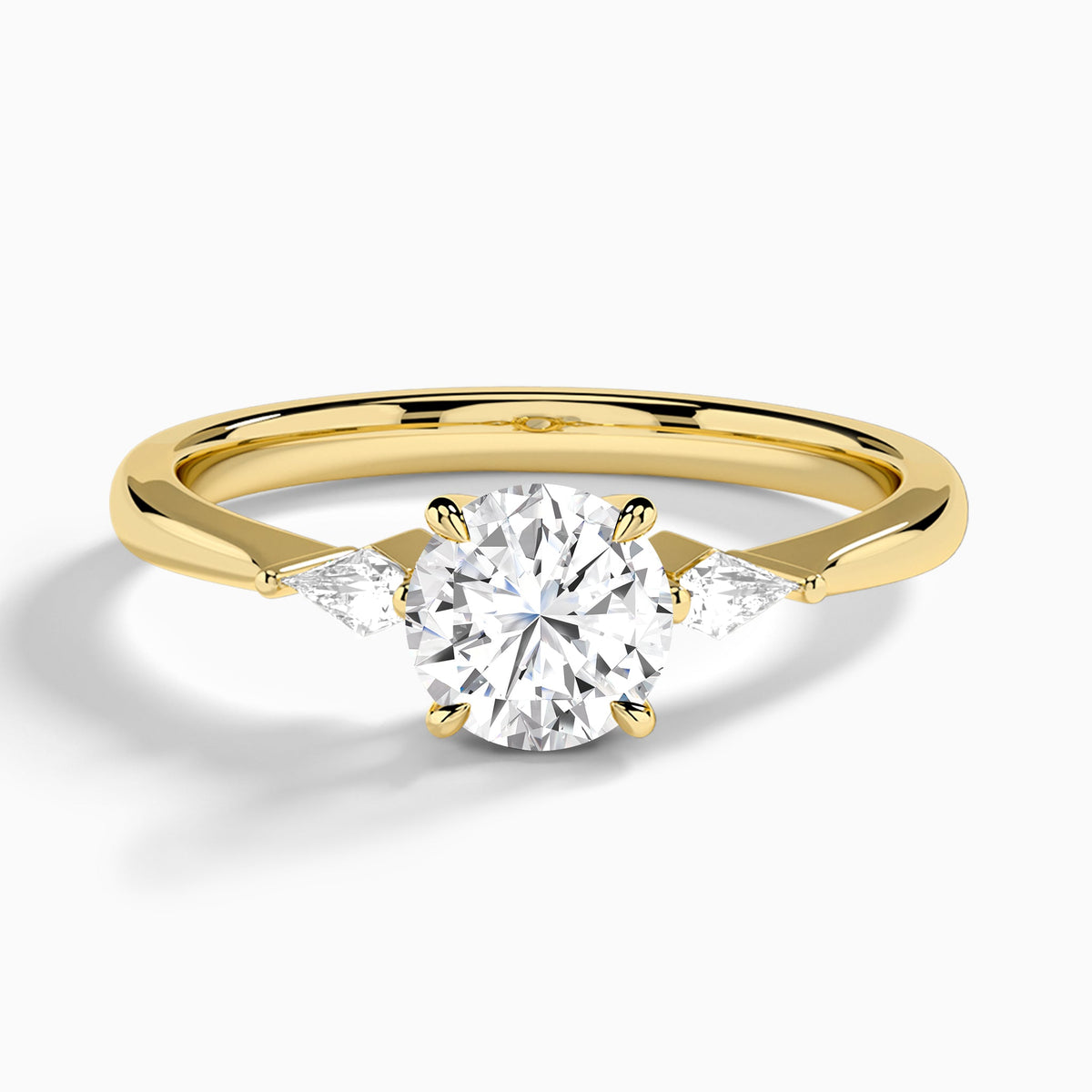 Round Three Stone Lab Diamond Engagement Ring In 18K Yellow Gold - Lucenjuri