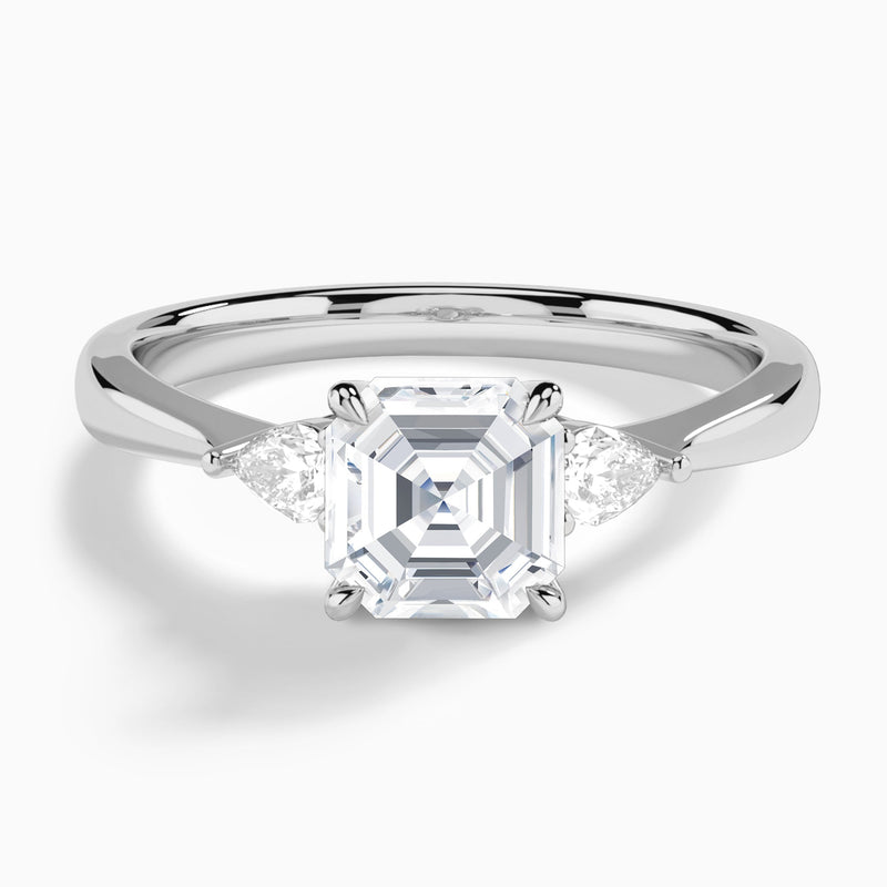 Asscher Couture Three Stone Lab Grown Diamond Engagement Ring In Platinum - Lucenjuri