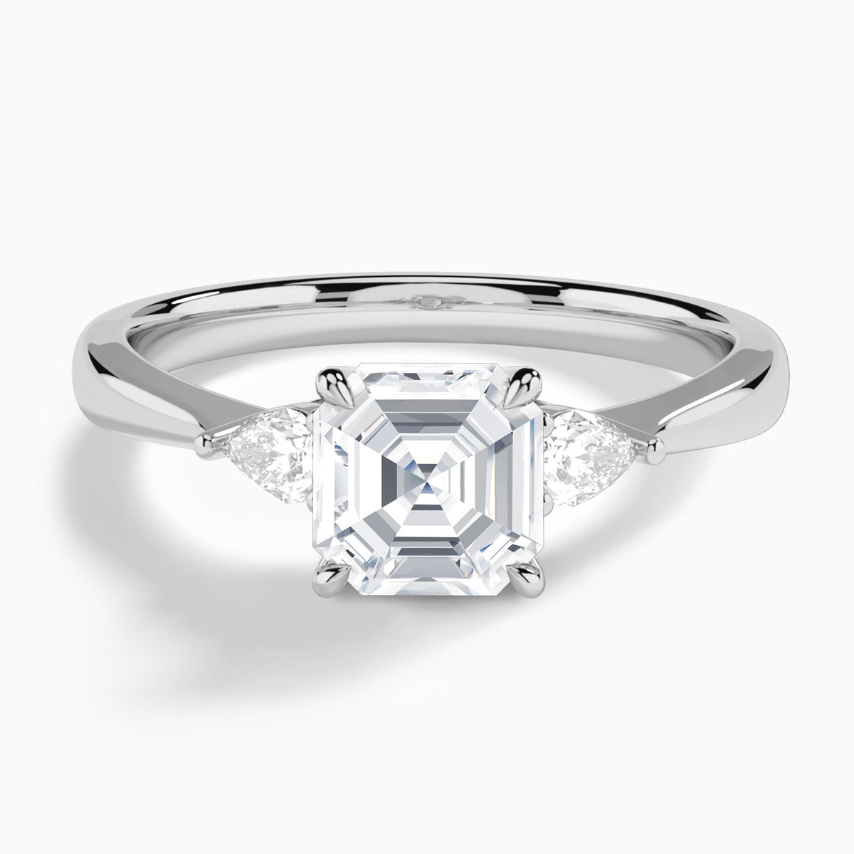 Asscher Couture Three Stone Lab Grown Diamond Engagement Ring In Platinum - Lucenjuri
