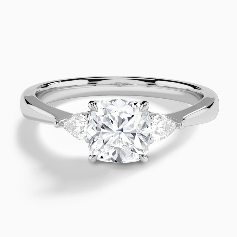 Cushion Couture Three Stone Lab Grown Diamond Engagement Ring In Platinum - Lucenjuri
