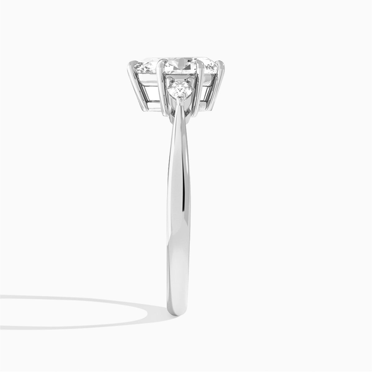Pear Couture Three Stone Lab Grown Diamond Engagement Ring In Platinum, Side View