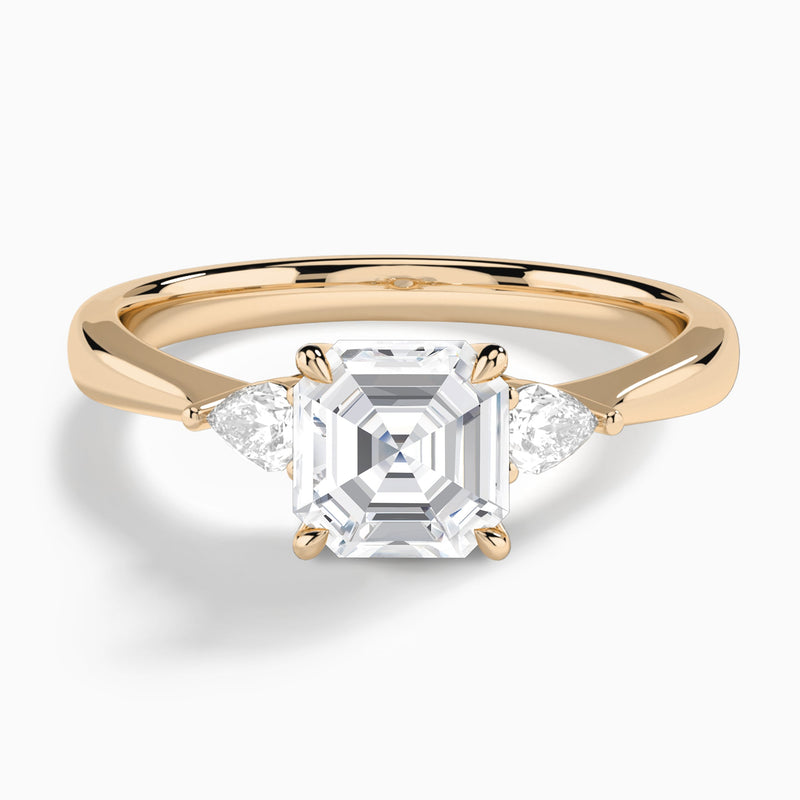 Asscher Couture Three Stone Lab Diamond Engagement Ring In 14K Rose Gold - Lucenjuri