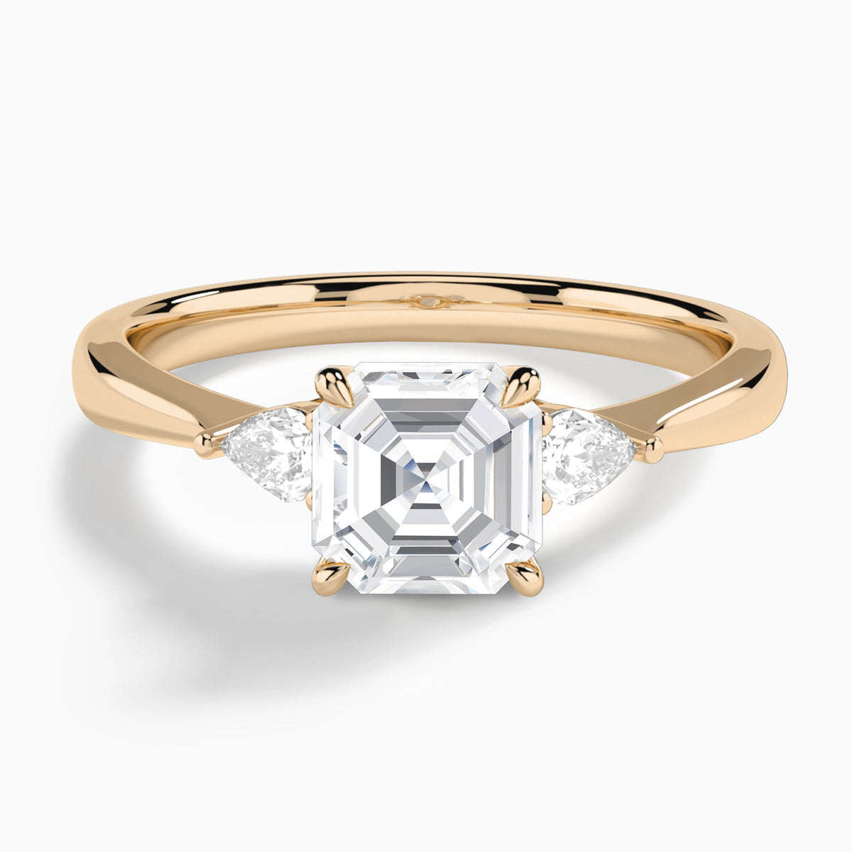 Asscher Couture Three Stone Lab Diamond Engagement Ring In 14K Rose Gold - Lucenjuri