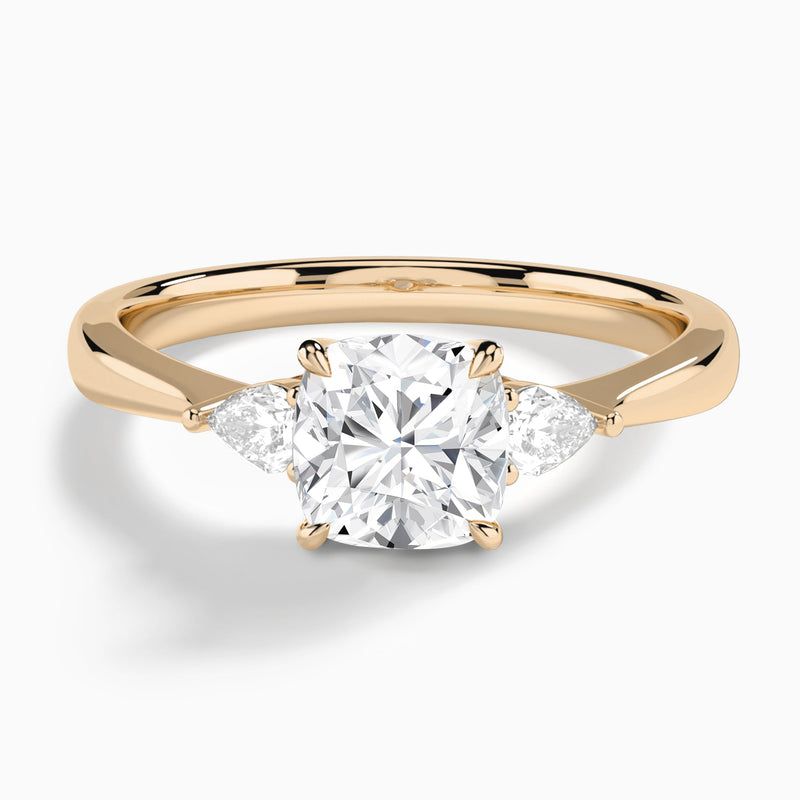 Cushion Couture Three Stone Lab Diamond Engagement Ring In 14K Rose Gold - Lucenjuri