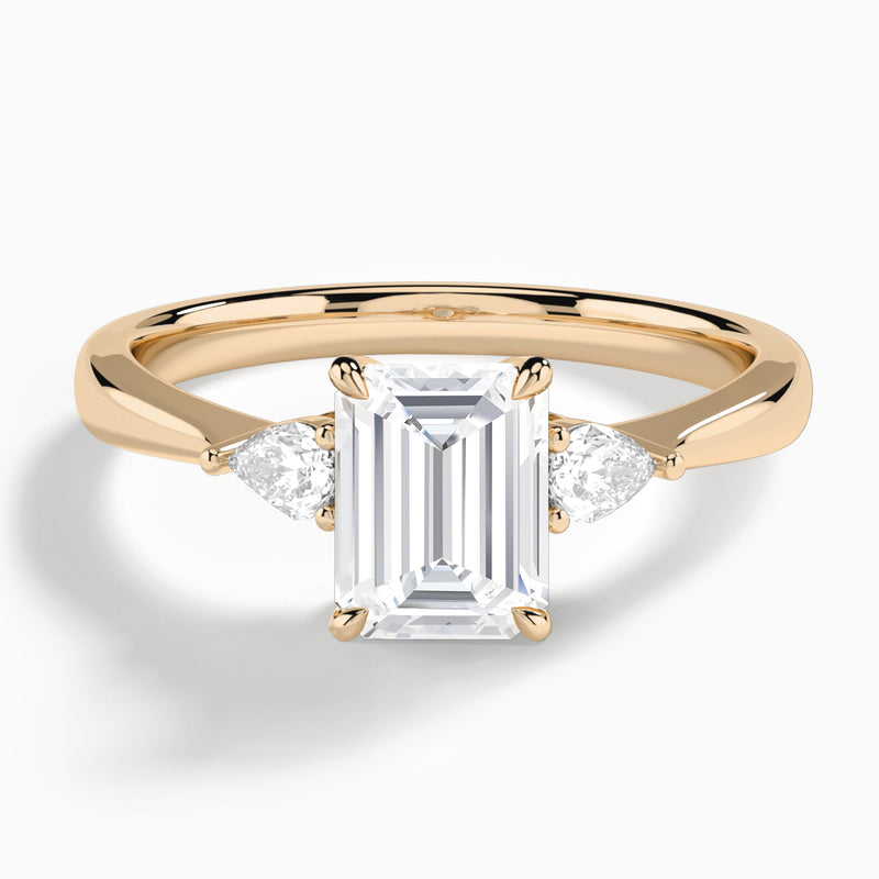 Emerald Couture Three Stone Lab Diamond Engagement Ring In 14K Rose Gold - Lucenjuri