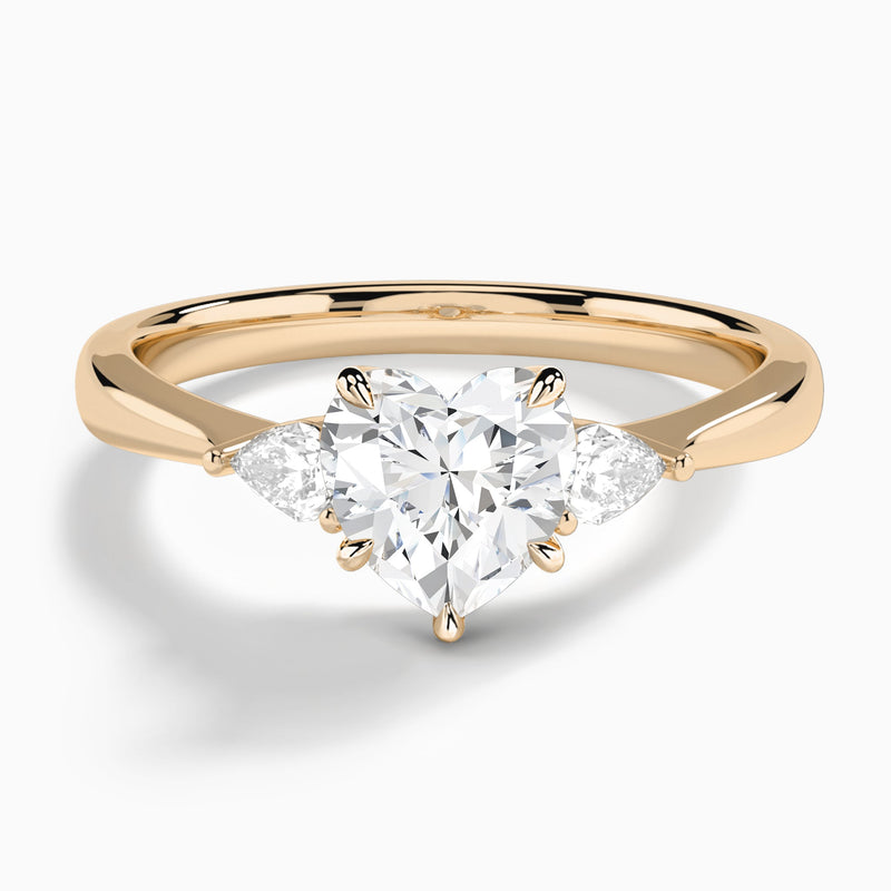 Heart Couture Three Stone Lab Diamond Engagement Ring In 14K Rose Gold - Lucenjuri