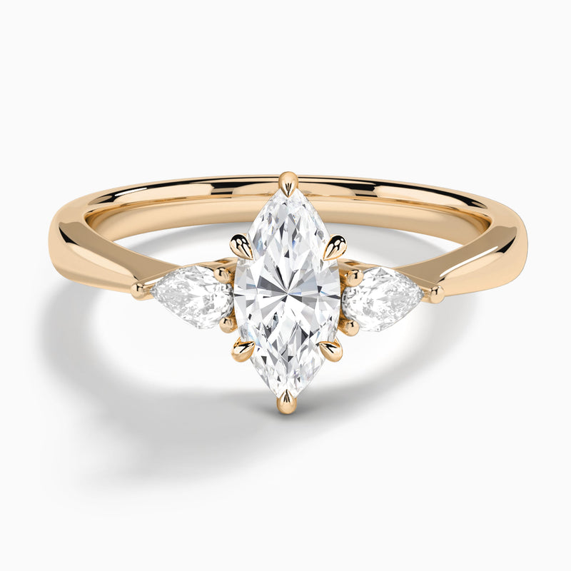 Marquise Couture Three Stone Lab Diamond Engagement Ring In 14K Rose Gold - Lucenjuri