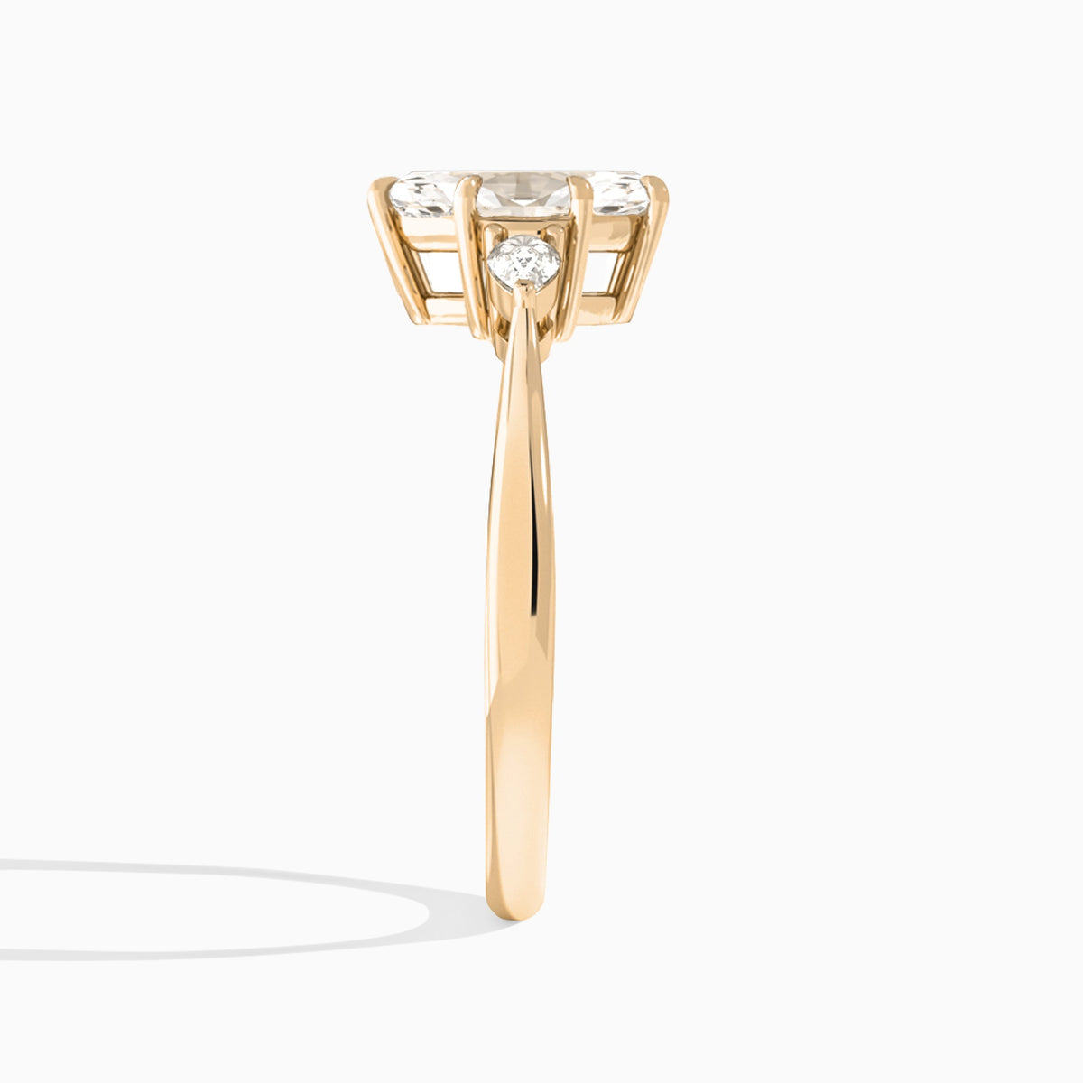 Marquise Couture Three Stone Lab Diamond Engagement Ring In 14K Rose Gold, Side View