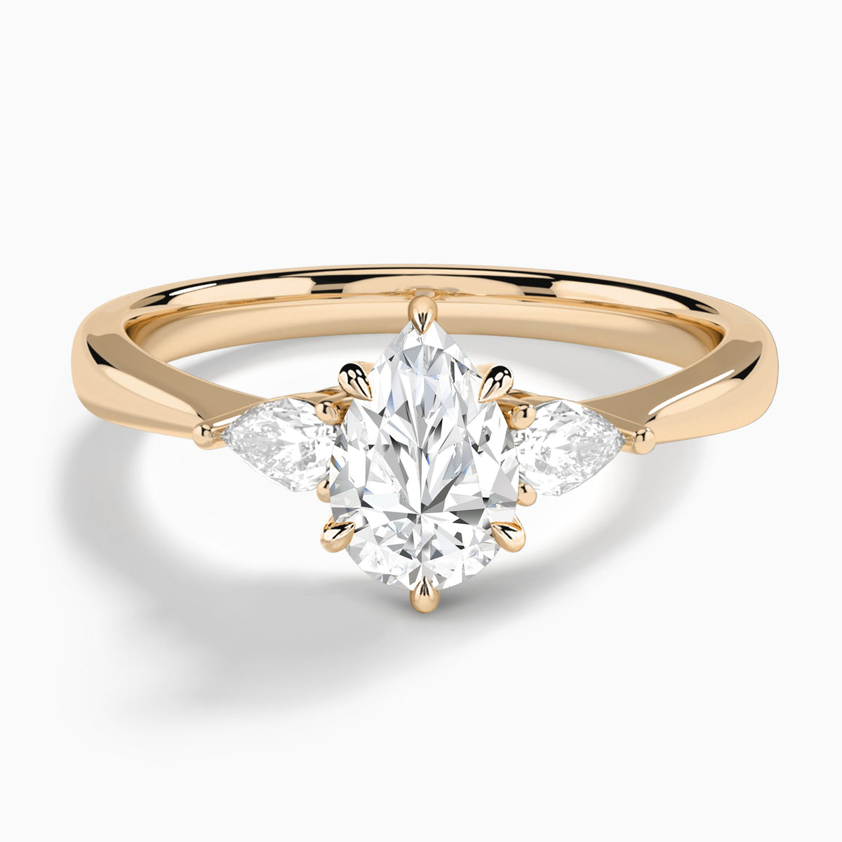 Pear Couture Three Stone Lab Diamond Engagement Ring In 14K Rose Gold - Lucenjuri