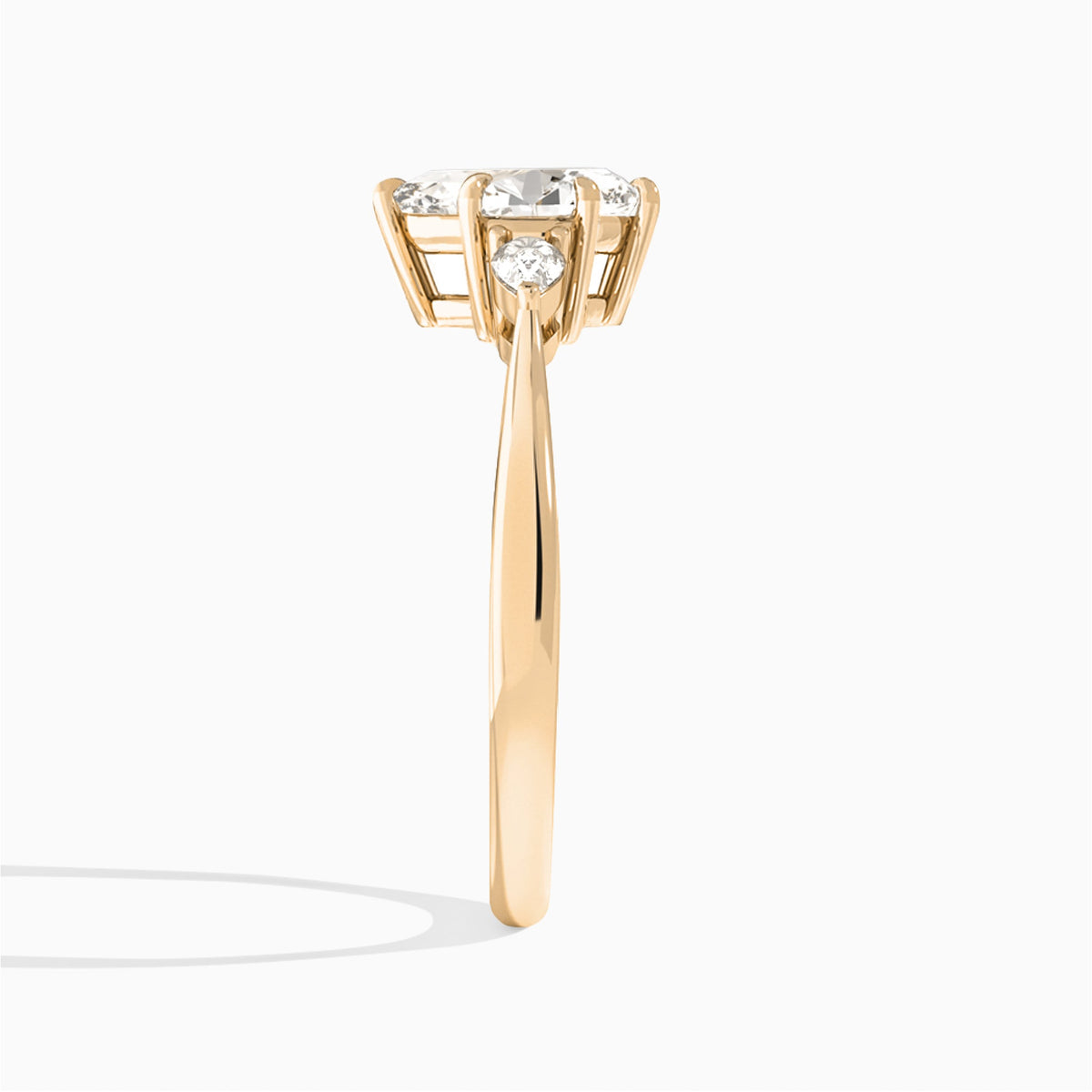 Pear Couture Three Stone Lab Diamond Engagement Ring In 14K Rose Gold, Side View