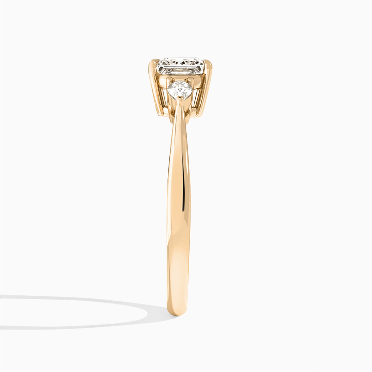 Princess Couture Three Stone Lab Diamond Engagement Ring In 14K Rose Gold, Side View
