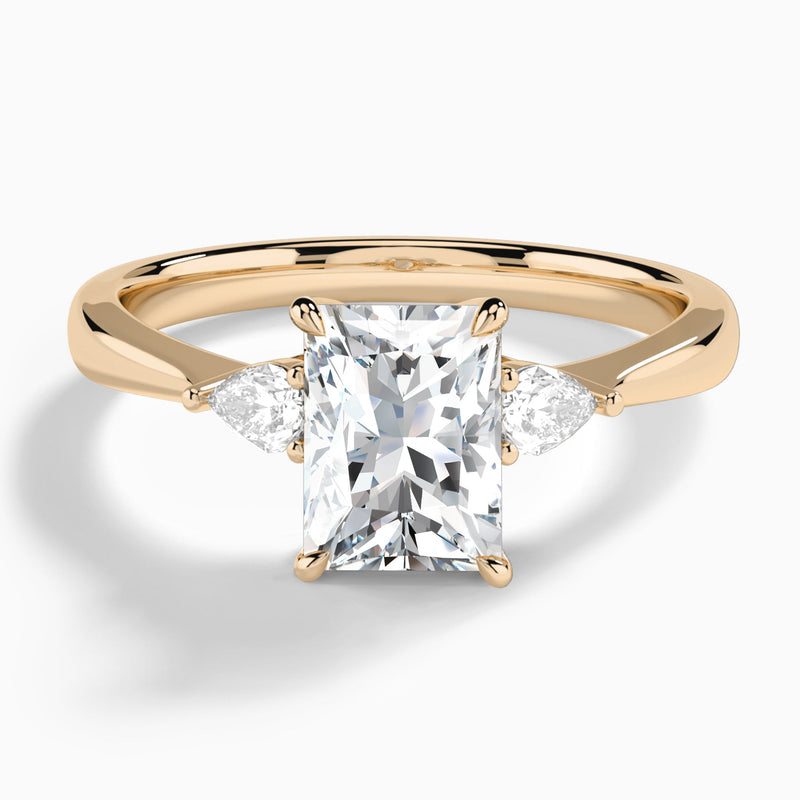 Radiant Couture Three Stone Lab Diamond Engagement Ring In 14K Rose Gold - Lucenjuri