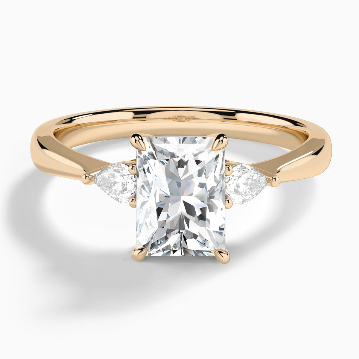 Radiant Couture Three Stone Lab Diamond Engagement Ring In 14K Rose Gold - Lucenjuri