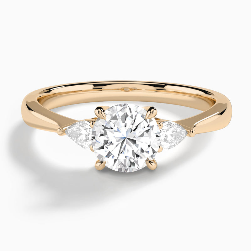 Round Couture Three Stone Lab Diamond Engagement Ring In 14K Rose Gold - Lucenjuri