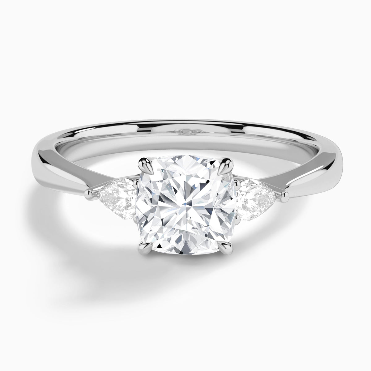 Cushion Couture Three Stone Lab Diamond Engagement Ring In 14K White Gold - Lucenjuri