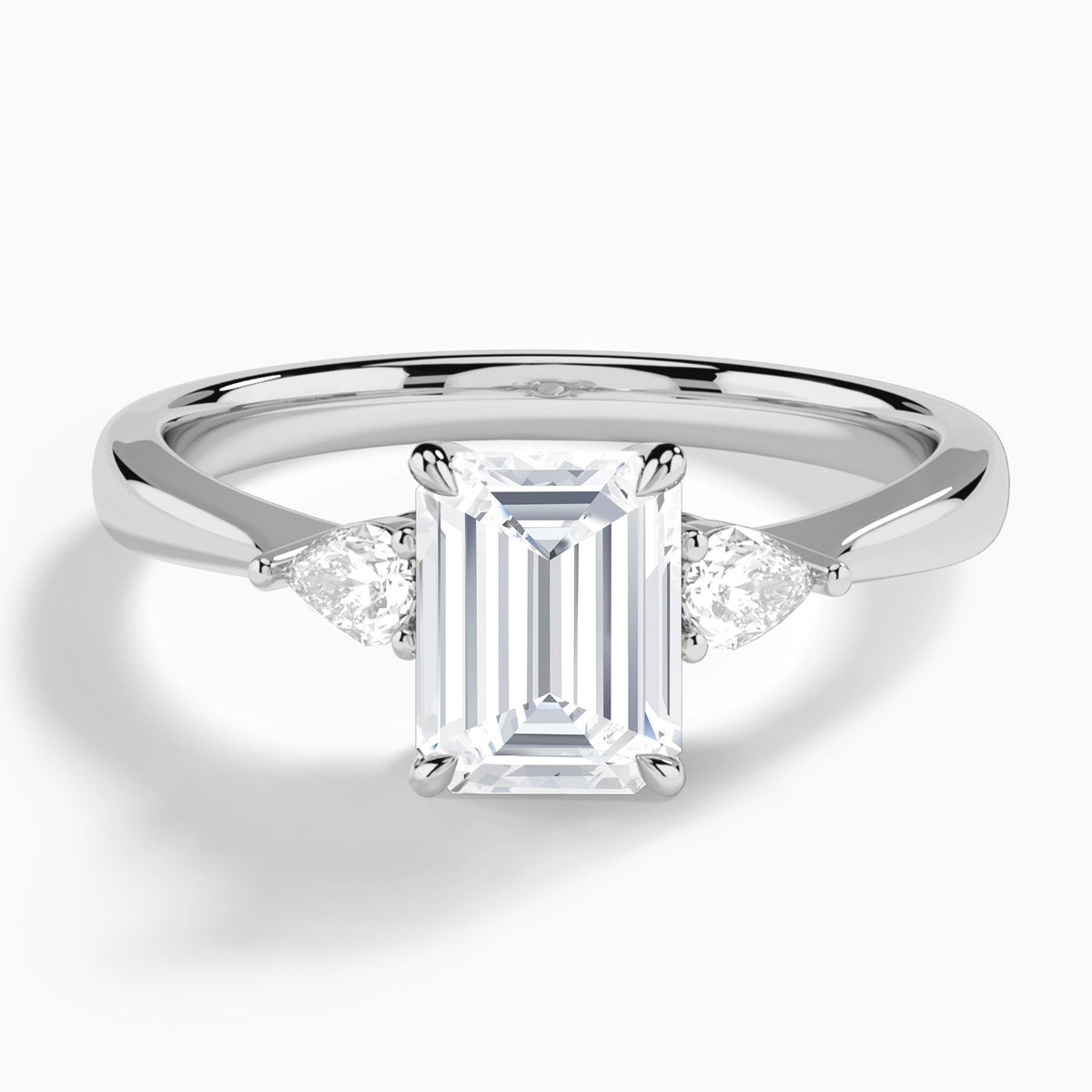 Emerald Couture Three Stone Lab Diamond Engagement Ring In 14K White Gold - Lucenjuri