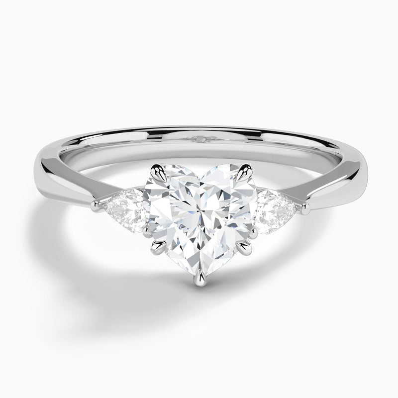 Heart Couture Three Stone Lab Diamond Engagement Ring In 14K White Gold - Lucenjuri