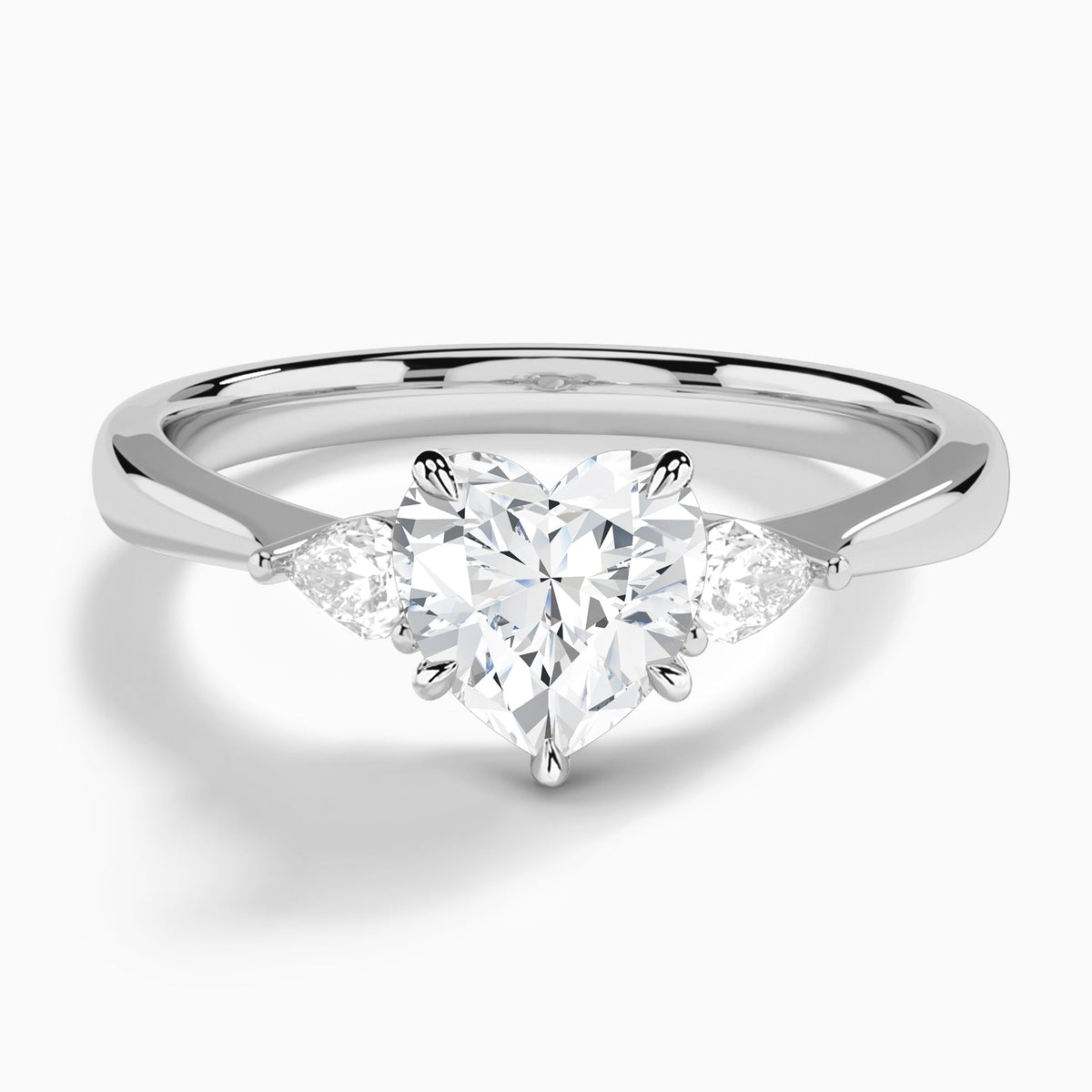 Heart Couture Three Stone Lab Diamond Engagement Ring In 18K White Gold - Lucenjuri