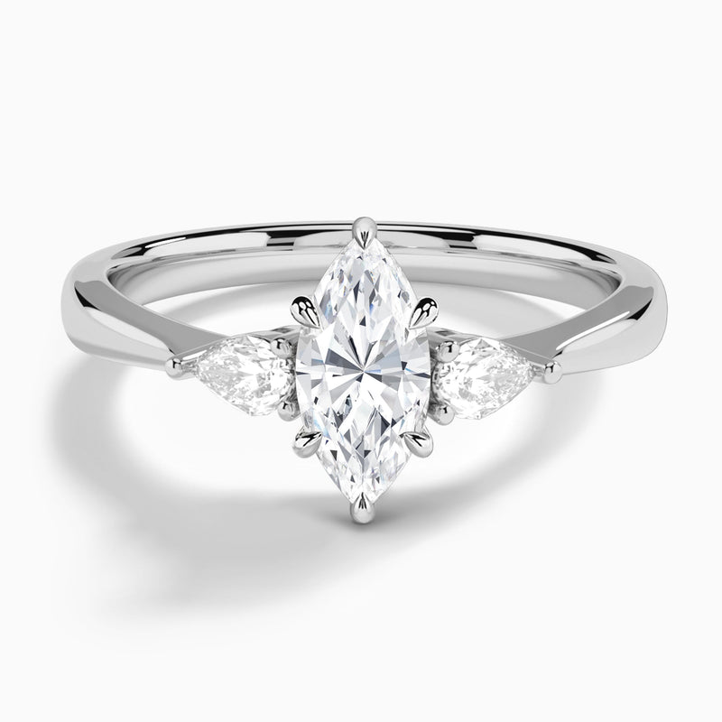 Marquise Couture Three Stone Lab Diamond Engagement Ring In 14K White Gold - Lucenjuri