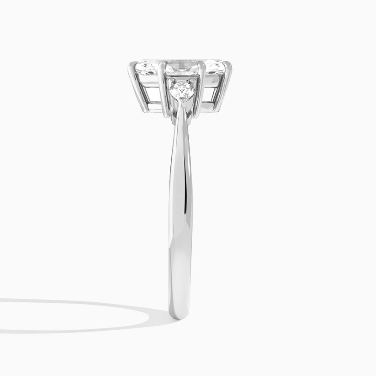 Marquise Couture Three Stone Lab Diamond Engagement Ring In 14K White Gold, Side View