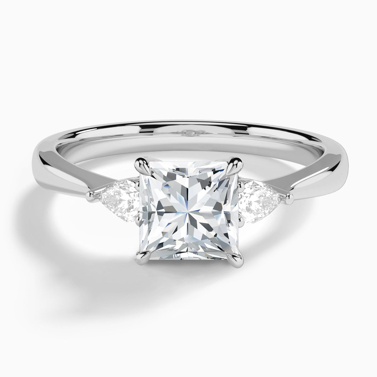Princess Couture Three Stone Lab Diamond Engagement Ring In 14K White Gold - Lucenjuri