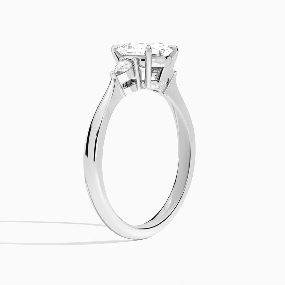 Princess Couture Three Stone Lab Diamond Engagement Ring In 14K White Gold, Angle View