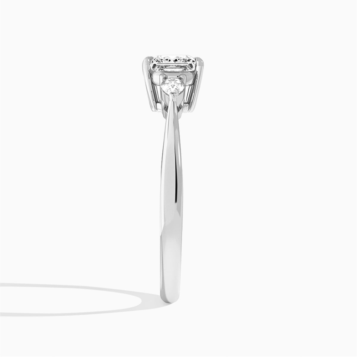 Princess Couture Three Stone Lab Diamond Engagement Ring In 14K White Gold, Side View