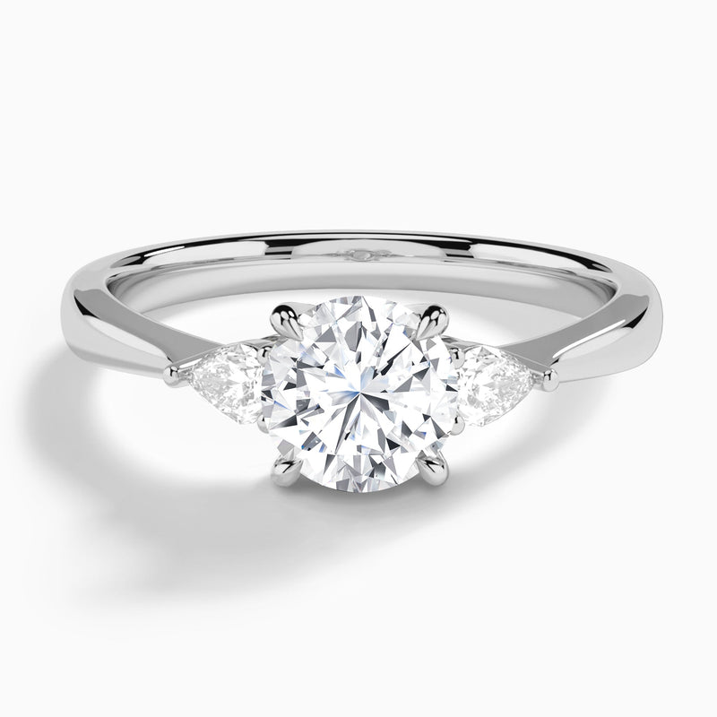 Round Couture Three Stone Lab Diamond Engagement Ring In 14K White Gold - Lucenjuri