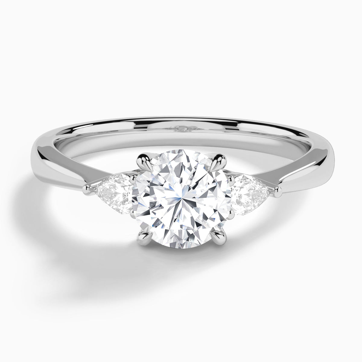 Round Couture Three Stone Lab Diamond Engagement Ring In 14K White Gold - Lucenjuri