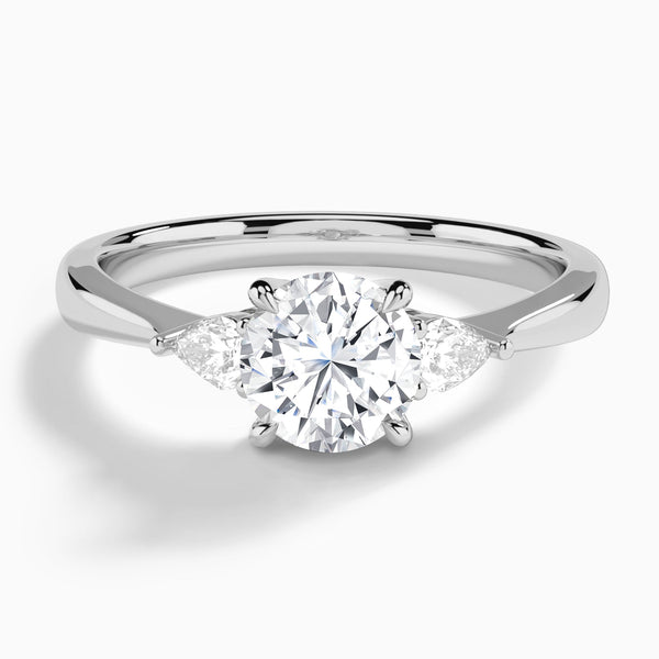 Round Couture Three Stone Lab Diamond Engagement Ring In 14K White Gold - Lucenjuri