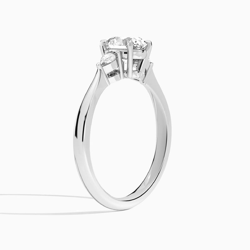 Round Couture Three Stone Lab Diamond Engagement Ring In 18K White Gold