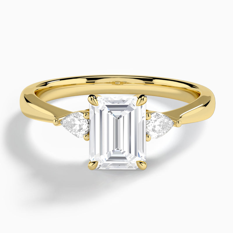 Emerald Couture Three Stone Lab Diamond Engagement Ring In 14K Yellow Gold - Lucenjuri