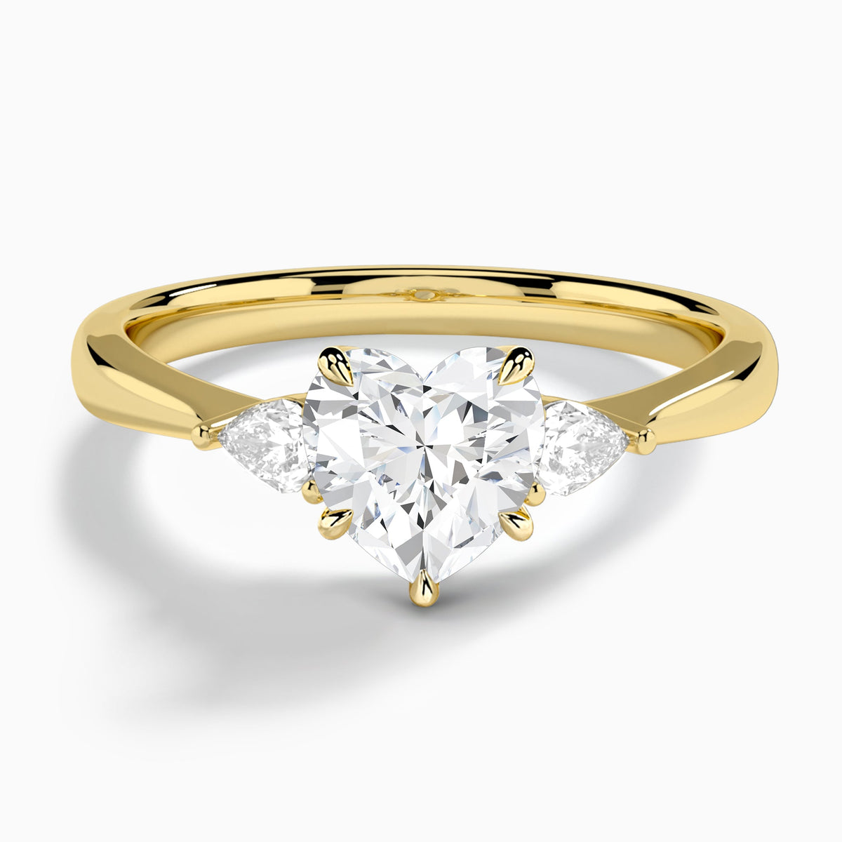Heart Couture Three Stone Lab Diamond Engagement Ring In 18K Yellow Gold - Lucenjuri