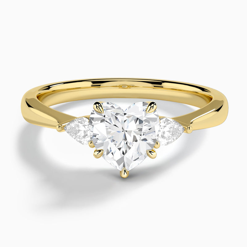 Heart Couture Three Stone Lab Diamond Engagement Ring In 14K Yellow Gold - Lucenjuri