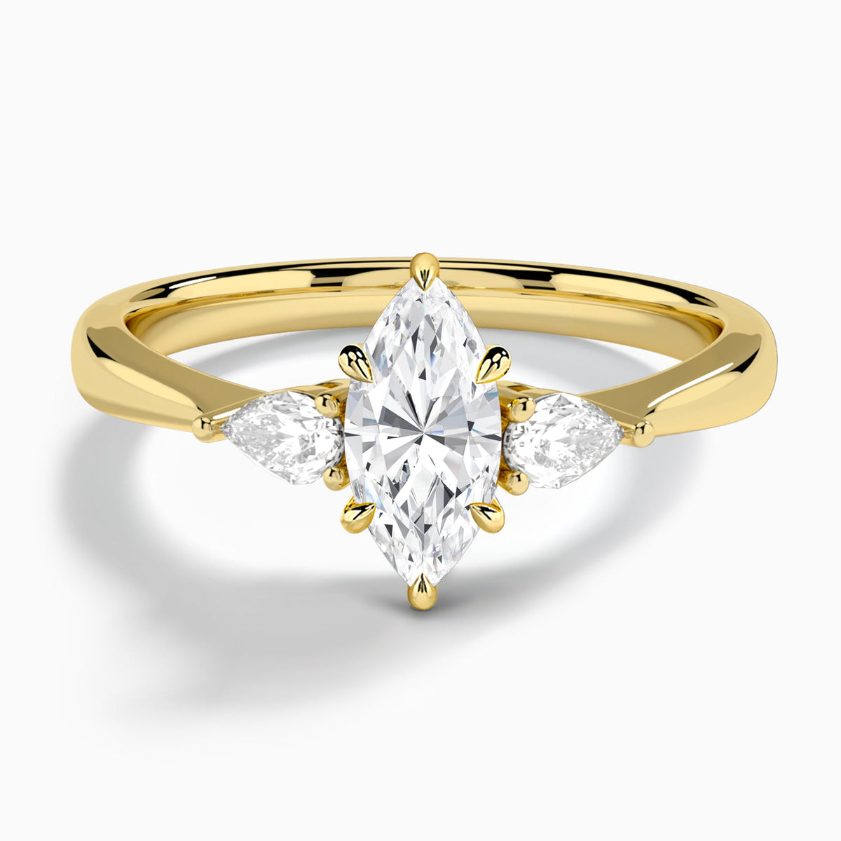 Marquise Couture Three Stone Lab Diamond Engagement Ring In 18K Yellow Gold - Lucenjuri