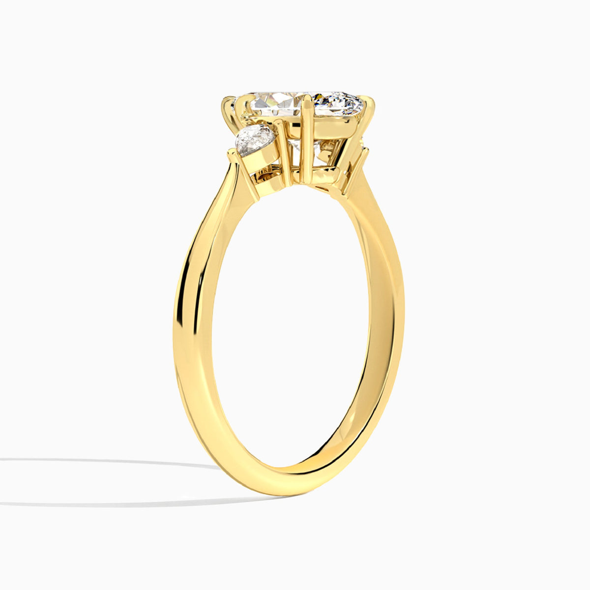Marquise Couture Three Stone Lab Diamond Engagement Ring In 18K Yellow Gold, Angle View