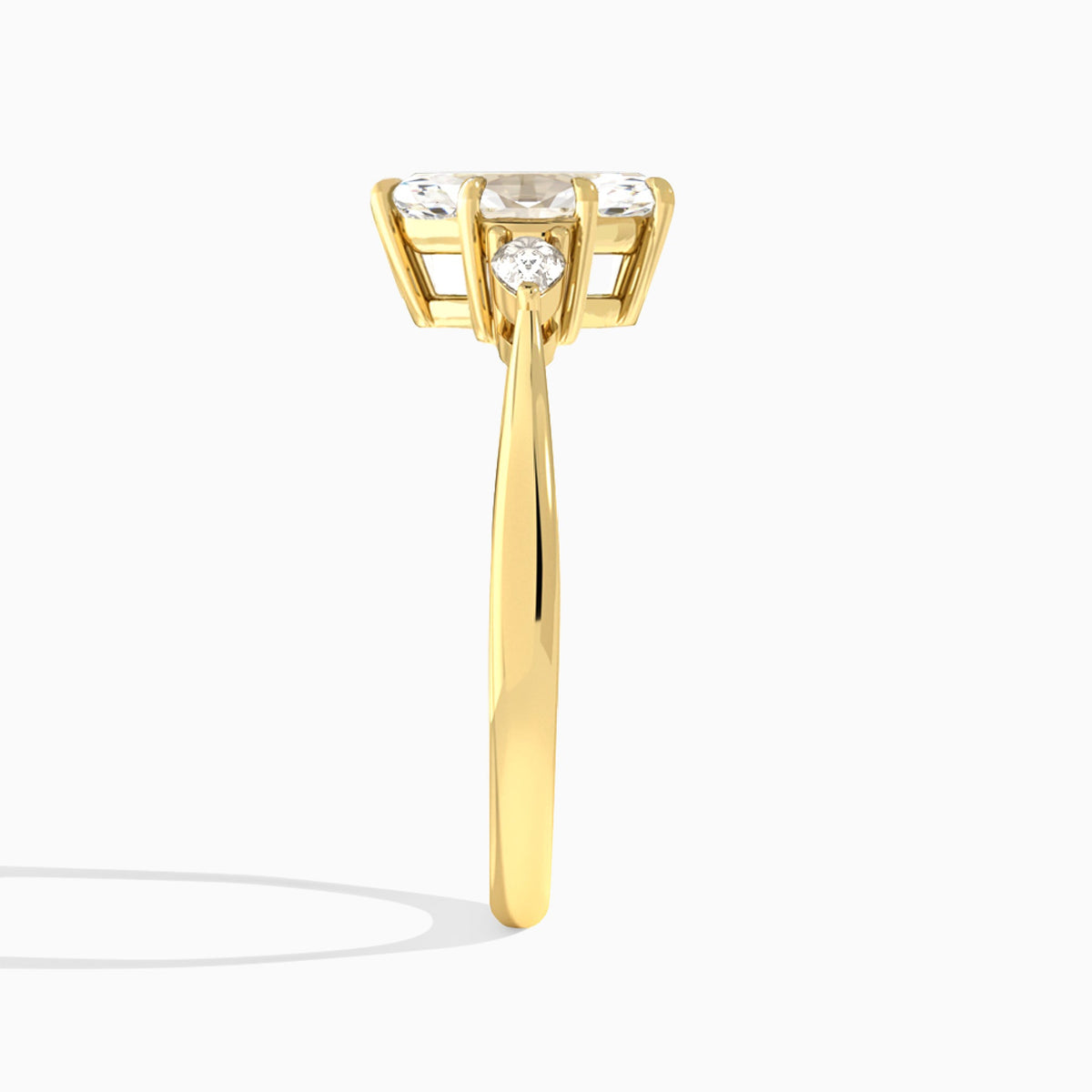 Marquise Couture Three Stone Lab Diamond Engagement Ring In 14K Yellow Gold, Side View