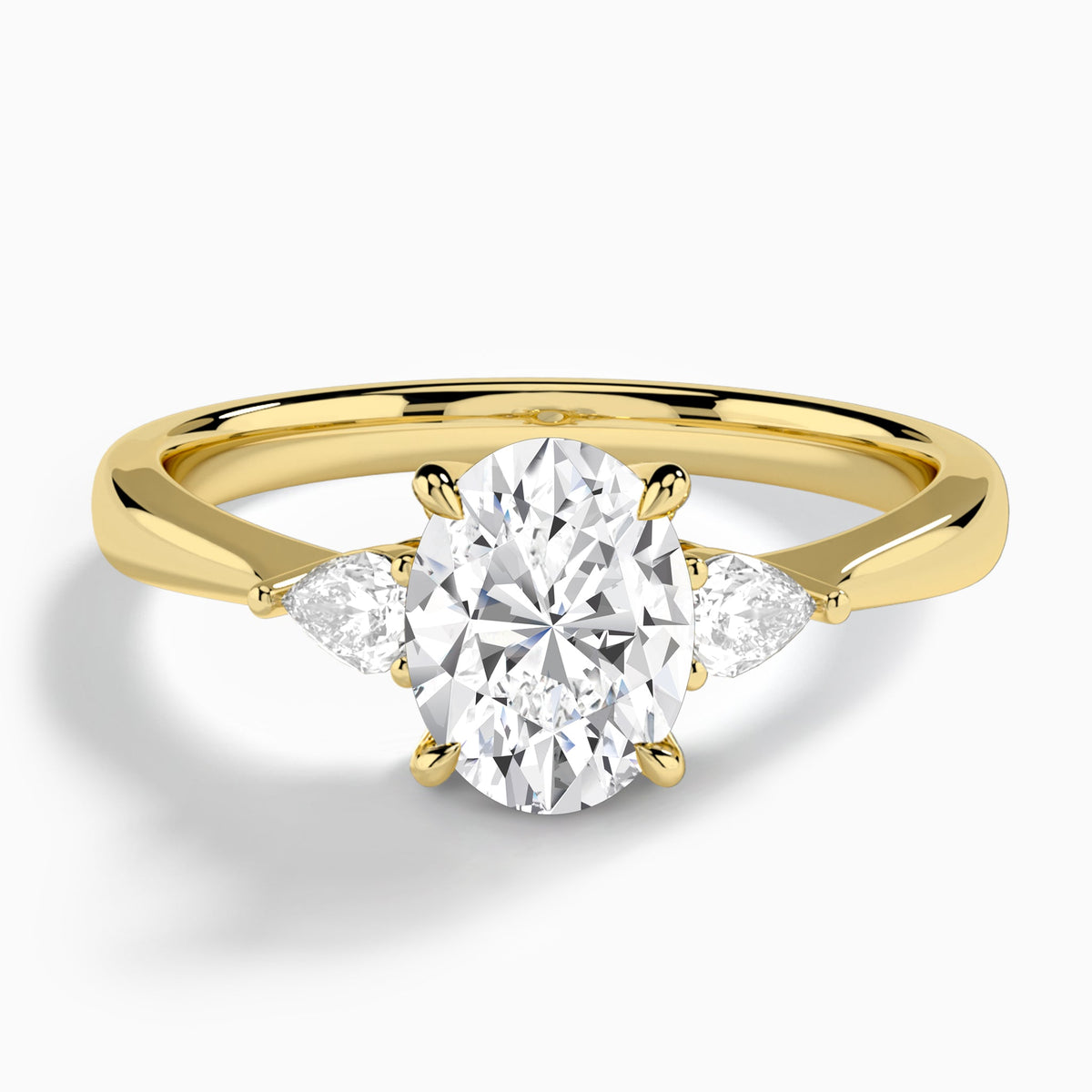 Oval Couture Three Stone Lab Diamond Engagement Ring In 14K Yellow Gold - Lucenjuri