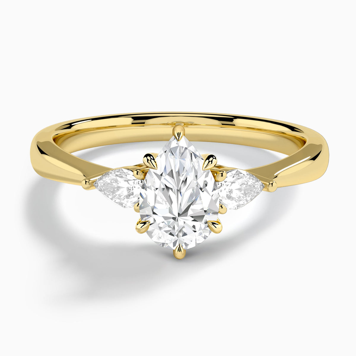 Pear Couture Three Stone Lab Diamond Engagement Ring In 14K Yellow Gold - Lucenjuri