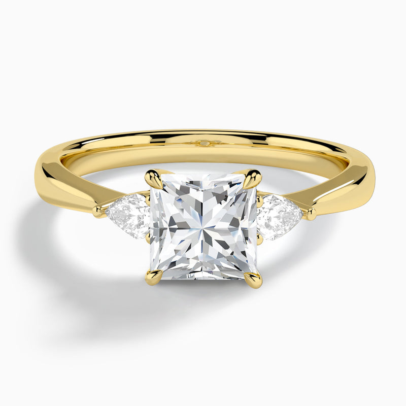 Princess Couture Three Stone Lab Diamond Engagement Ring In 14K Yellow Gold - Lucenjuri
