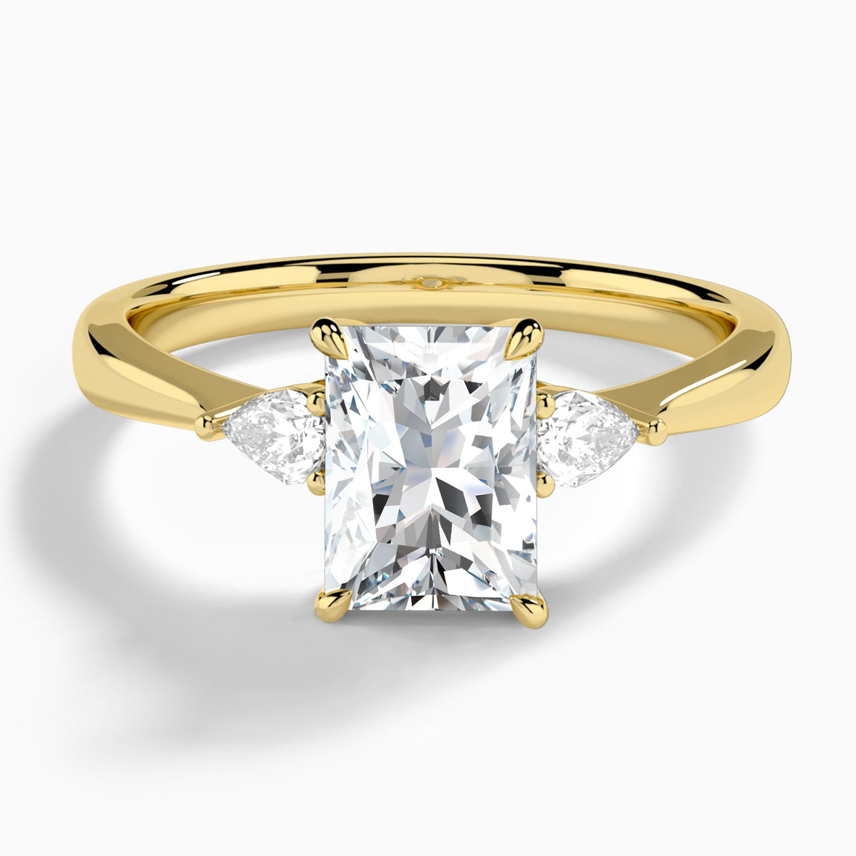 Radiant Couture Three Stone Lab Diamond Engagement Ring In 14K Yellow Gold - Lucenjuri
