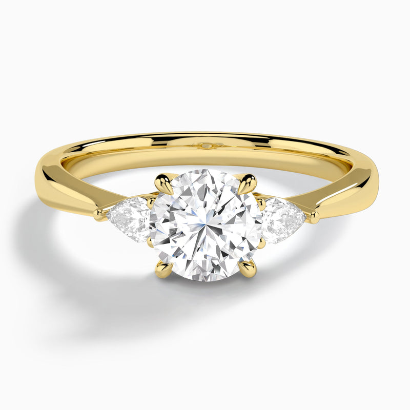 Round Couture Three Stone Lab Diamond Engagement Ring In 18K Yellow Gold - Lucenjuri