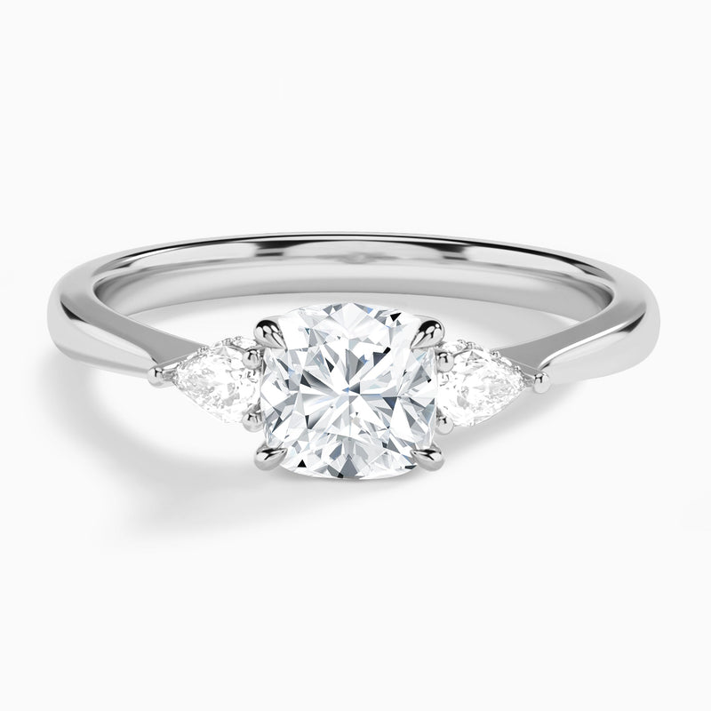 Cushion Adorned Couture Three Stone Lab Diamond Engagement Ring In Platinum - Lucenjuri